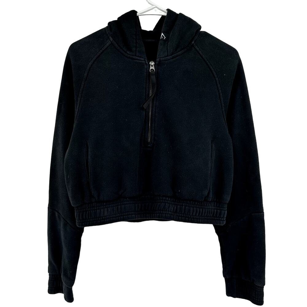 Gymshark Cropped 1/4 Zip Hoodie Jacket Oversized Athleisure Fleece Black Medium